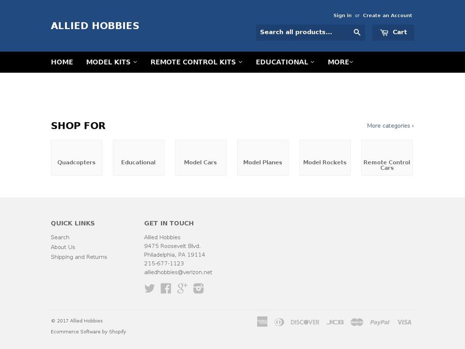alliedhobbies.com shopify website screenshot