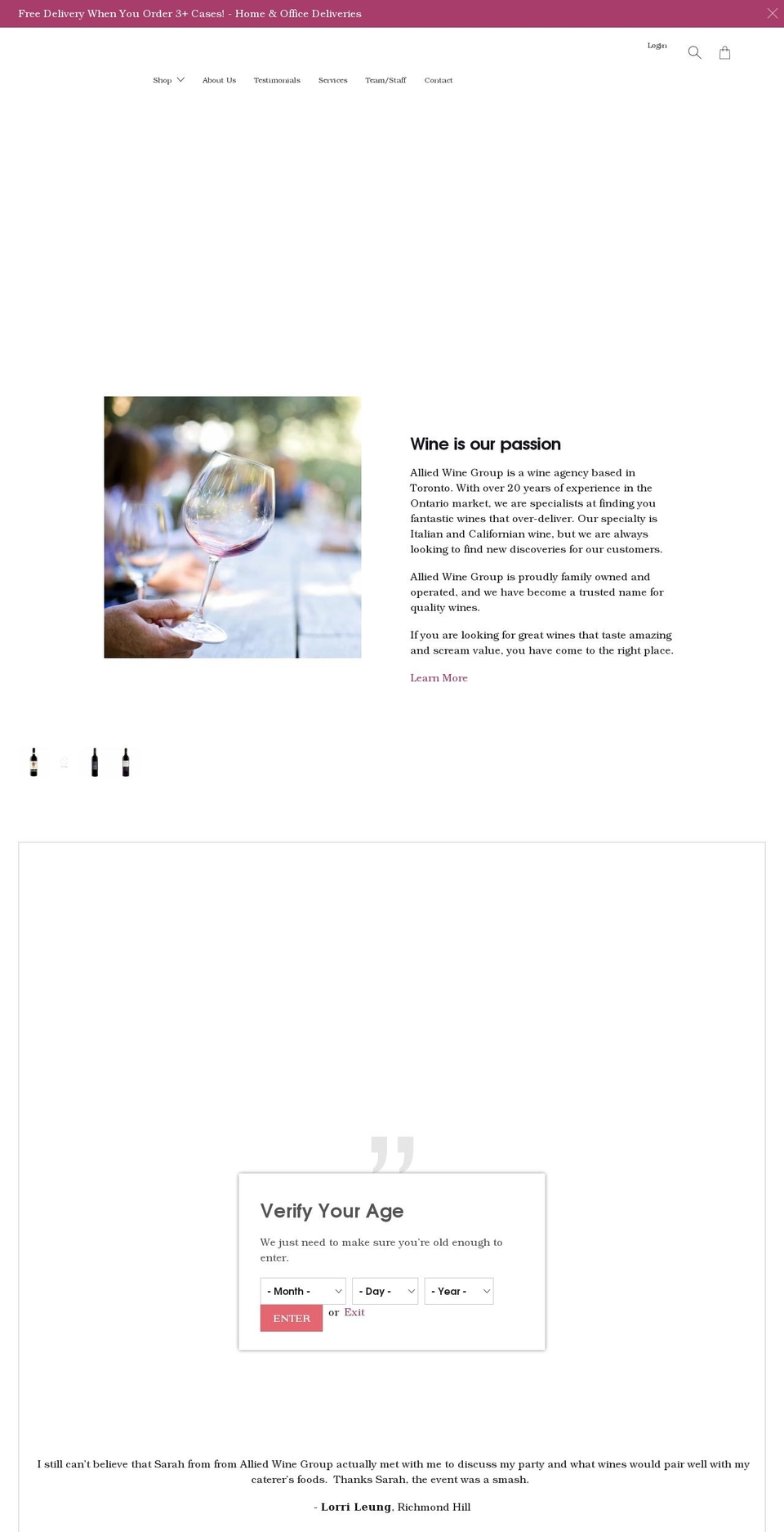 alliedwinegroup.com shopify website screenshot