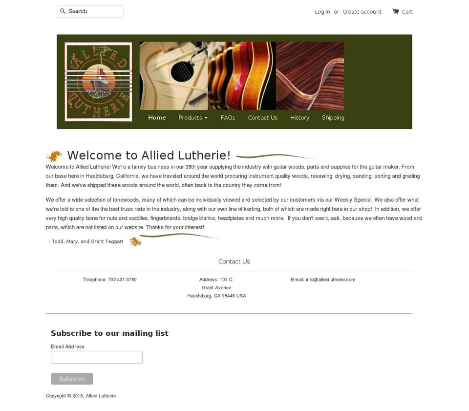 alliedwoods.com — Shopify storefront screenshot
