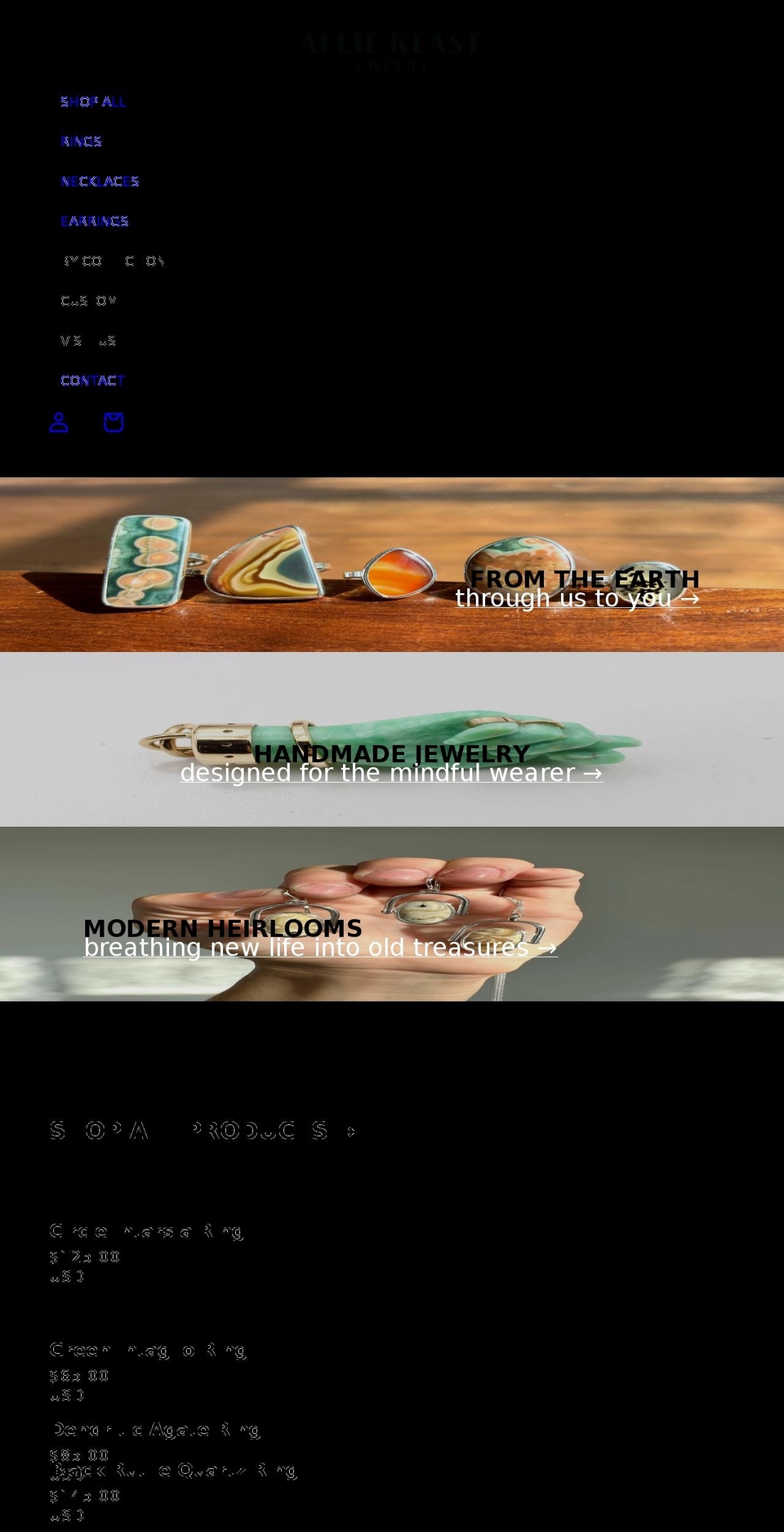 alliekeastjewelry.com shopify website screenshot