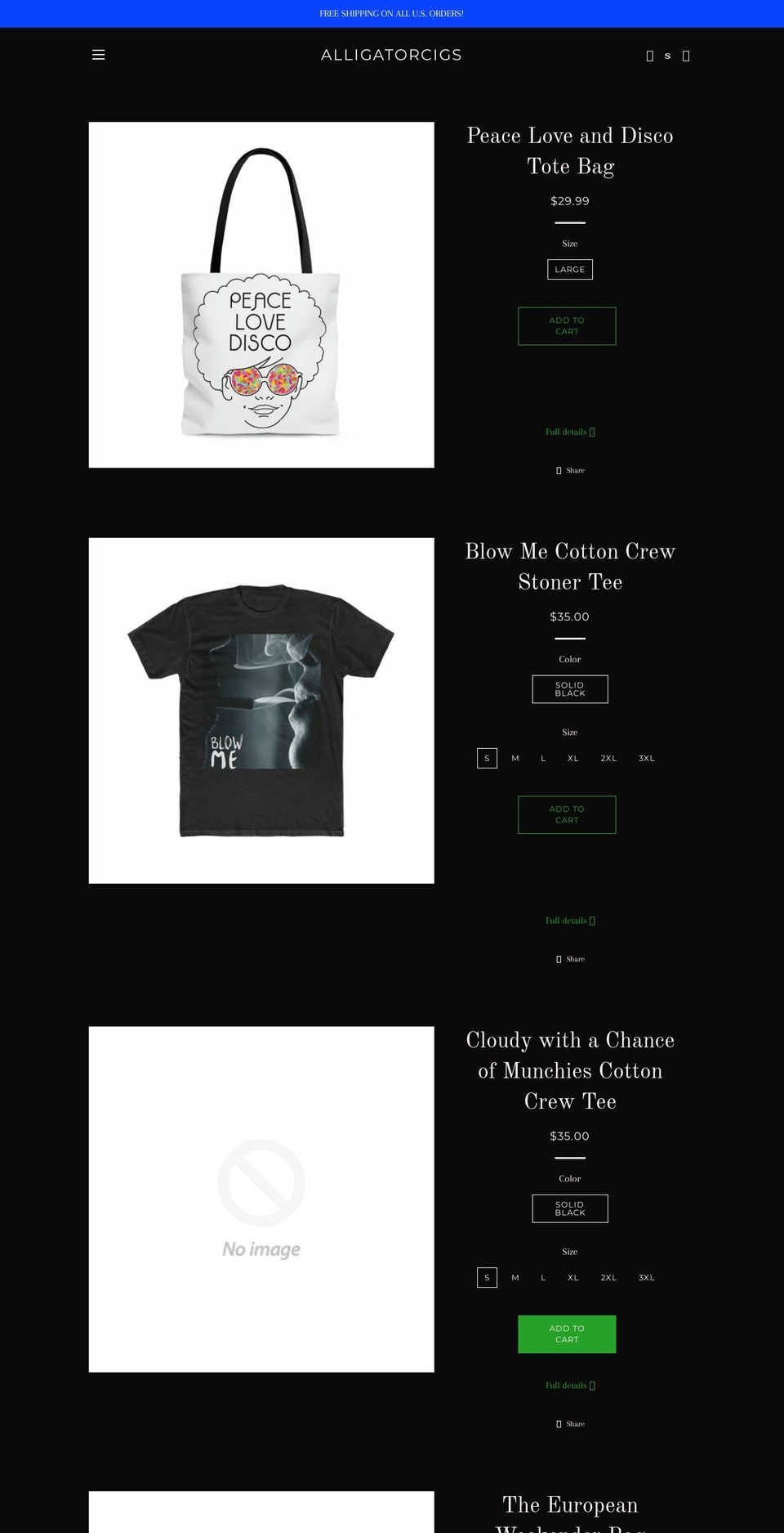 alligatorcigs.com shopify website screenshot