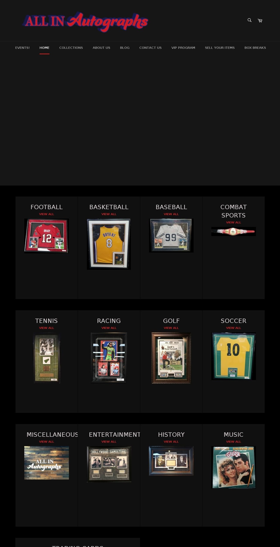 allinautographs.com shopify website screenshot