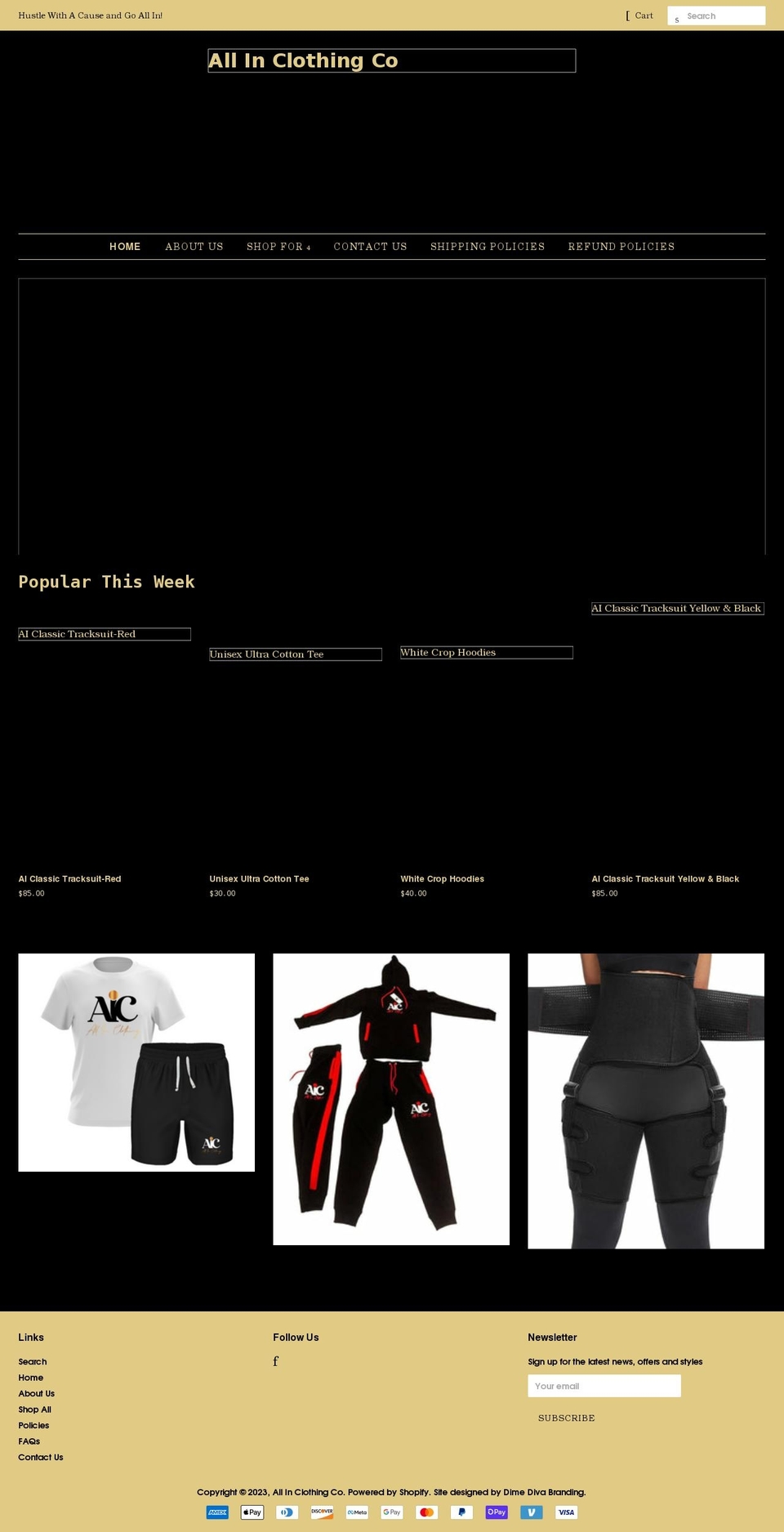 Lux Shopify theme site example allinclothingco.com