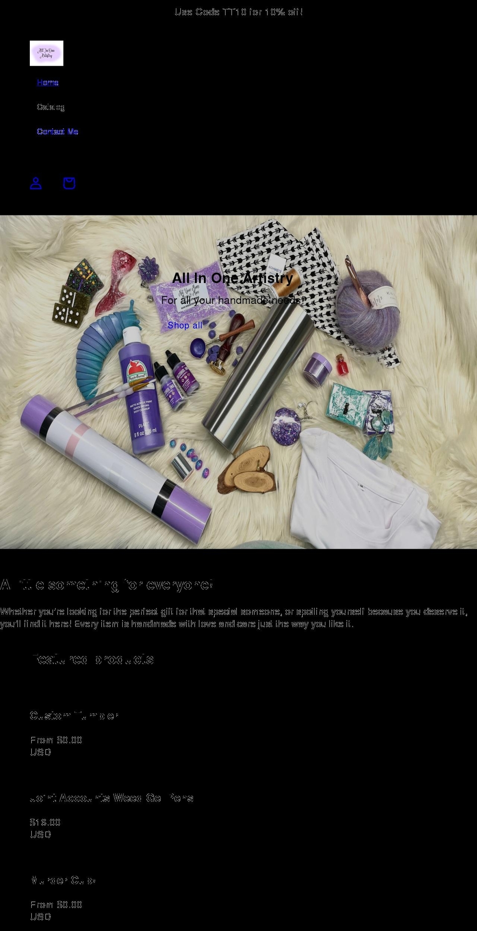 allinoneartistry.com shopify website screenshot