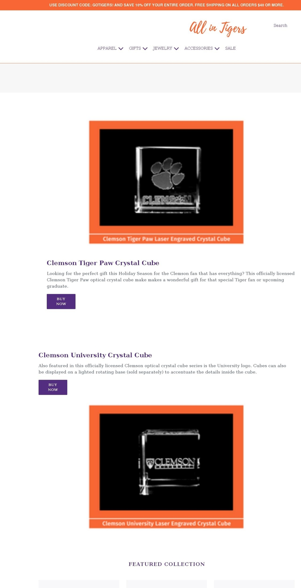 allintigers.com shopify website screenshot