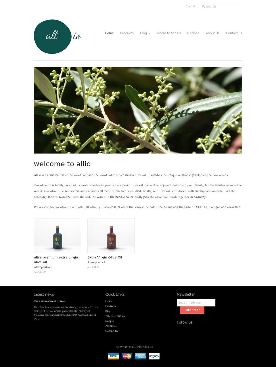 alliooliveoil.com shopify website screenshot