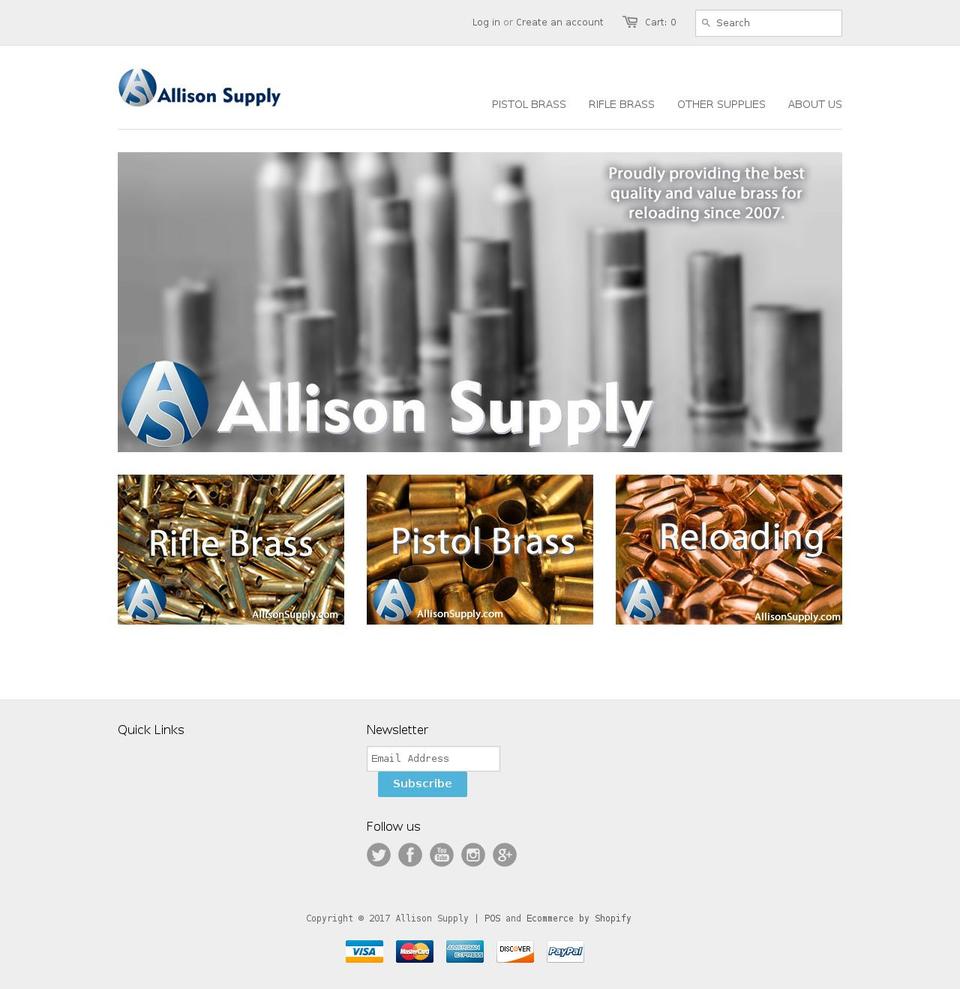 allisonarms.com shopify website screenshot
