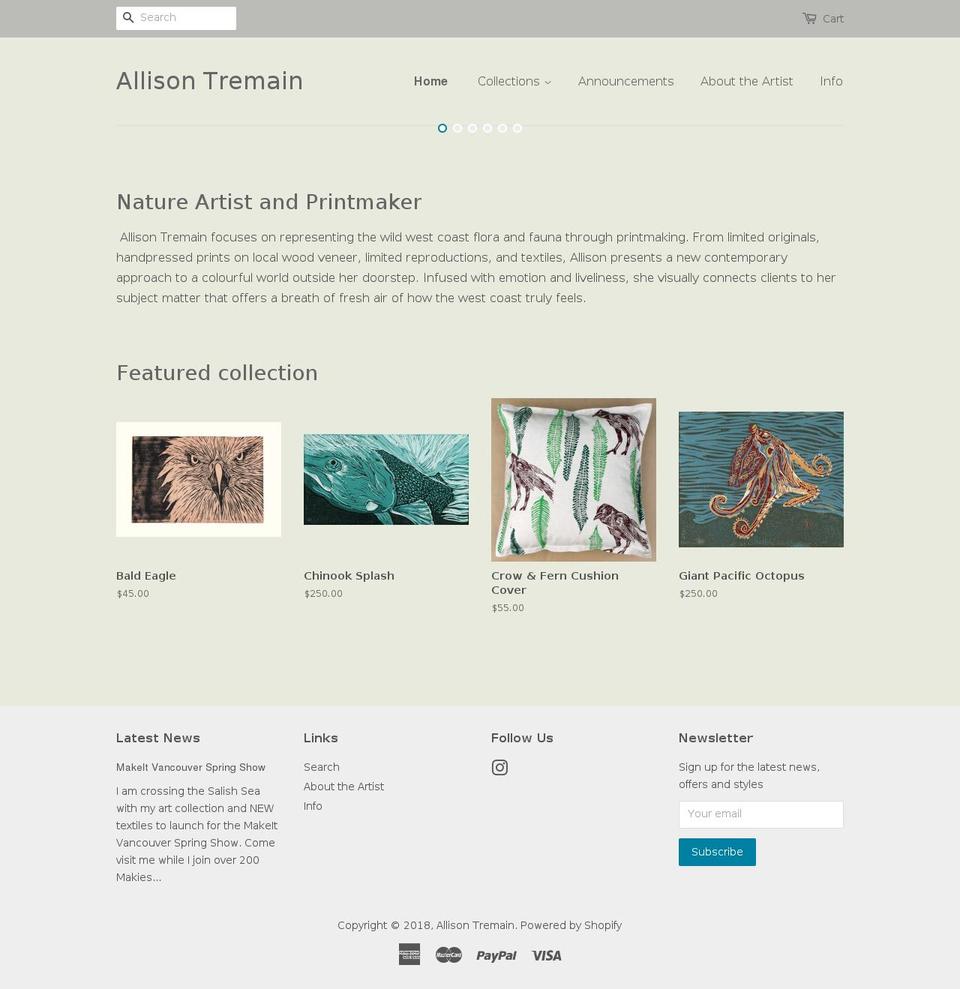 allisontremain.com shopify website screenshot