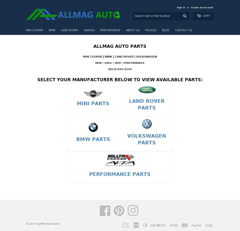 allmagautoparts.com shopify website screenshot