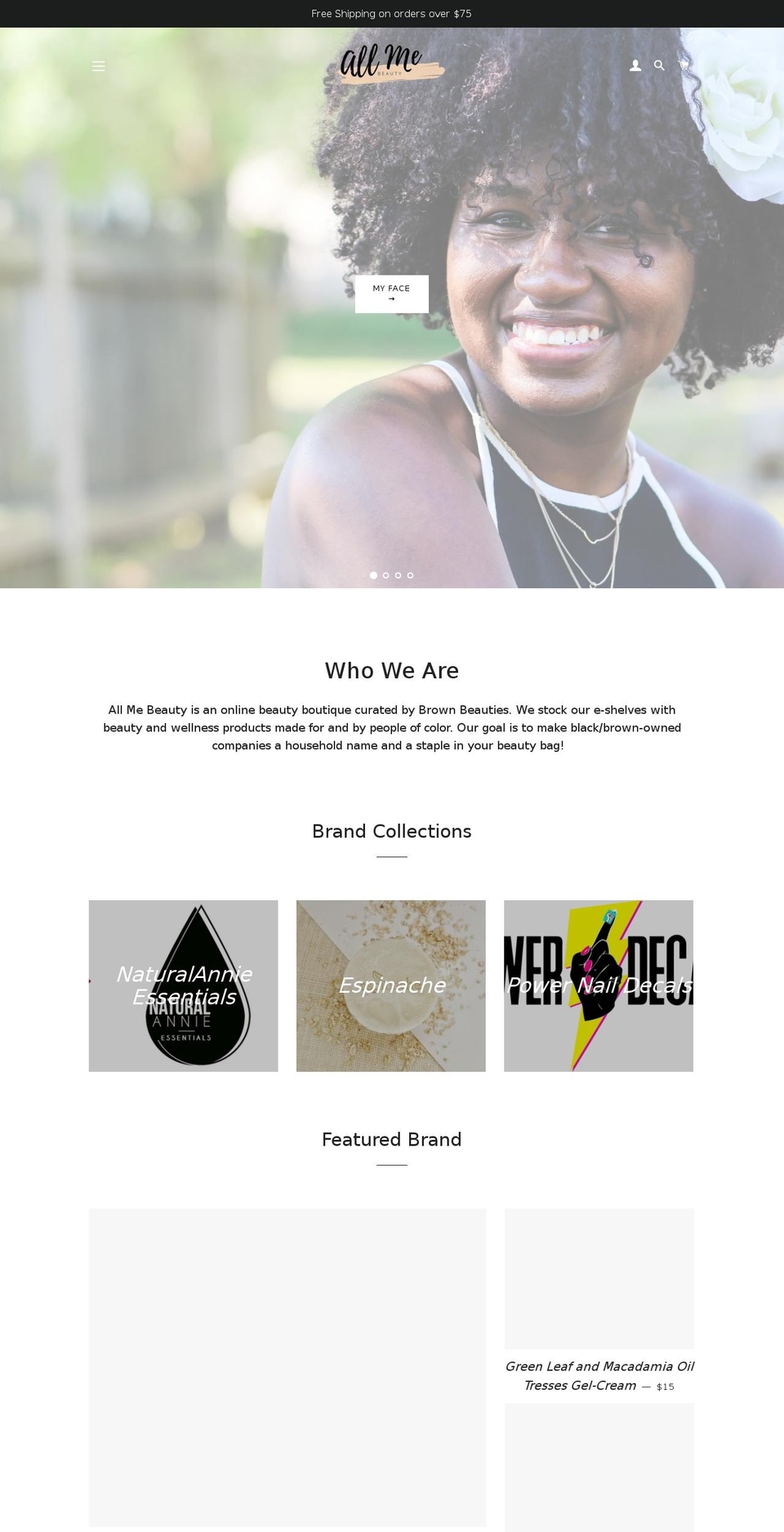 allmebeauty.com — Shopify storefront screenshot