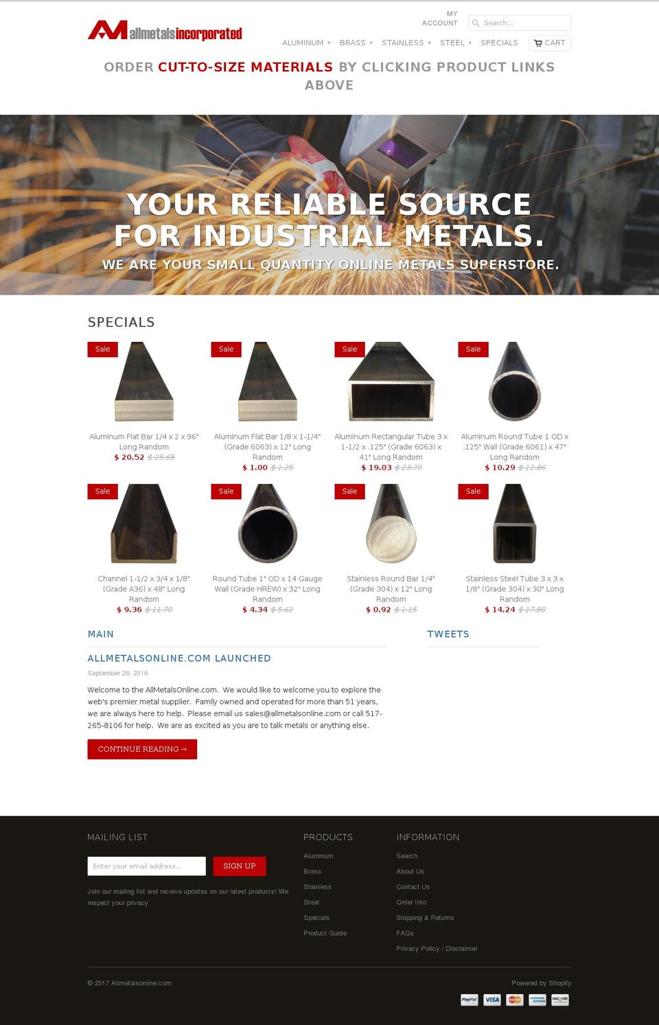allmetalsonline.com shopify website screenshot