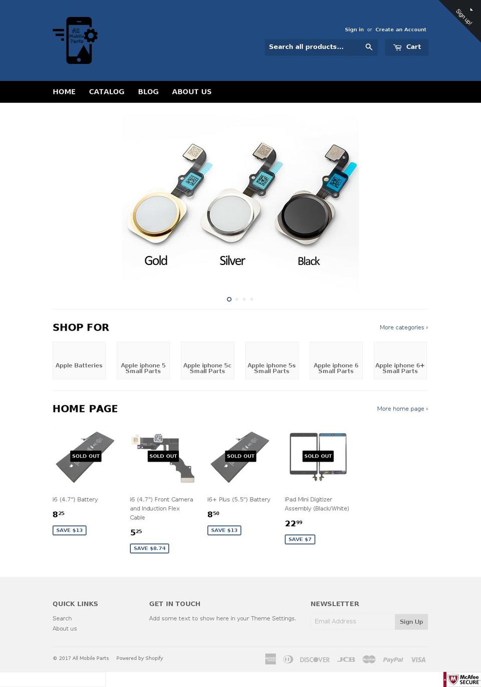 allmobileparts.com shopify website screenshot