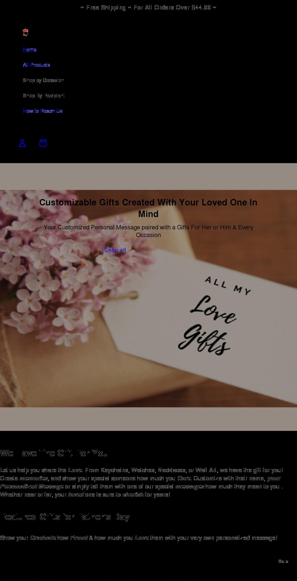allmylovegifts.com shopify website screenshot