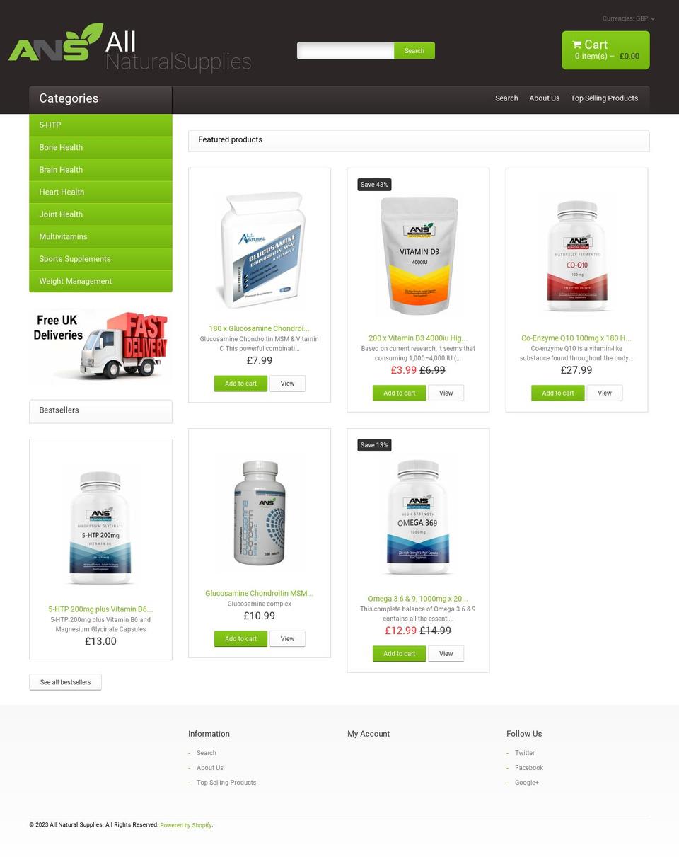 allnaturalsupplies.co.uk shopify website screenshot