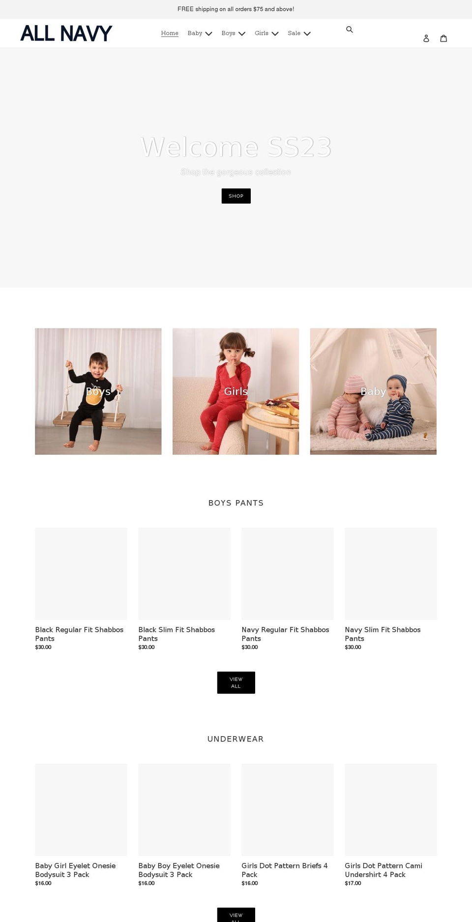 allnavykids.com shopify website screenshot
