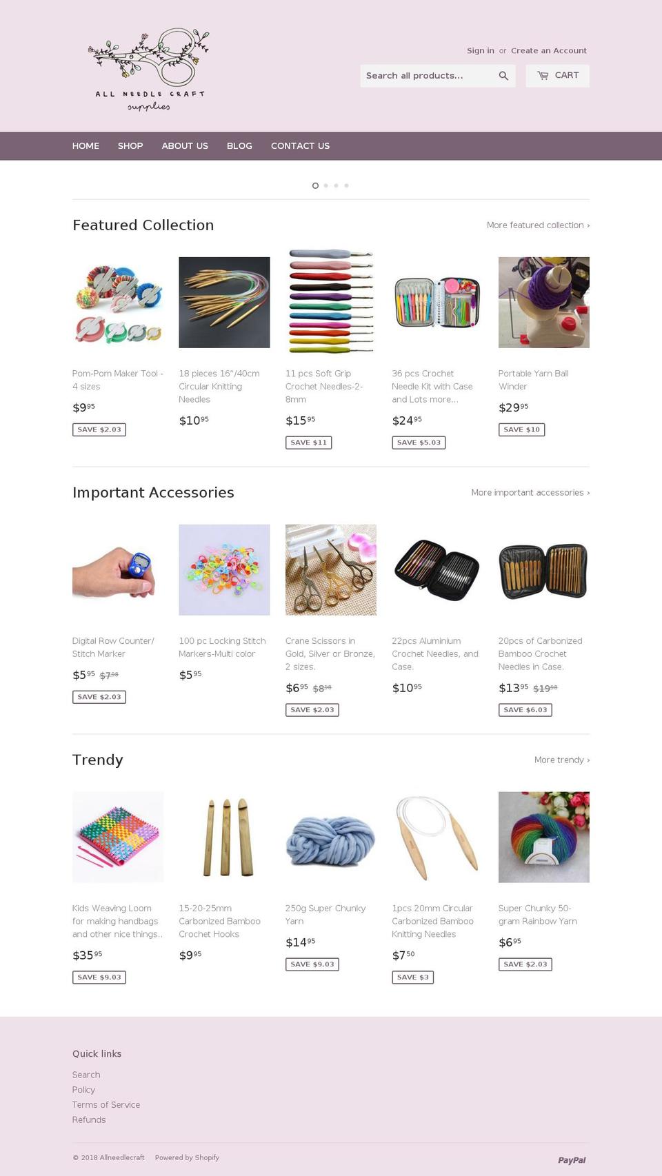 allneedlecraft.com shopify website screenshot