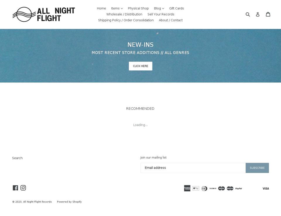 Showhide in stock products Shopify theme site example allnightflightrecords.com