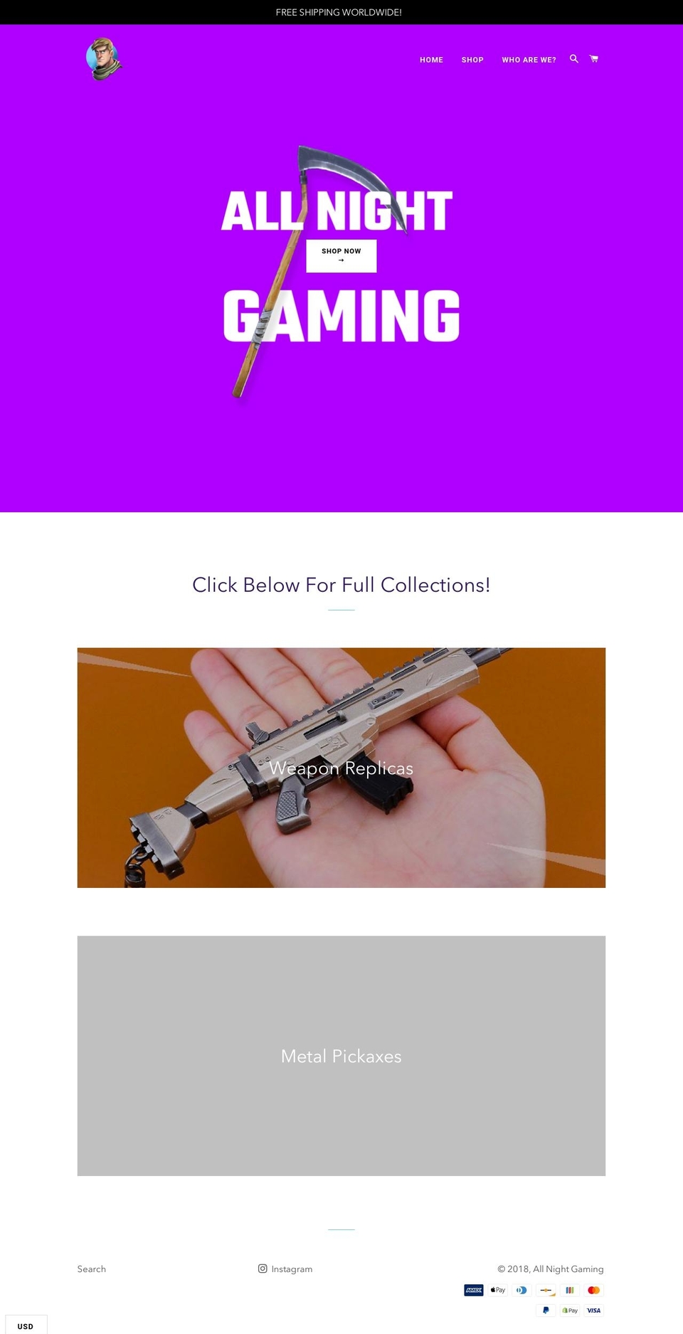allnightgaming.net shopify website screenshot