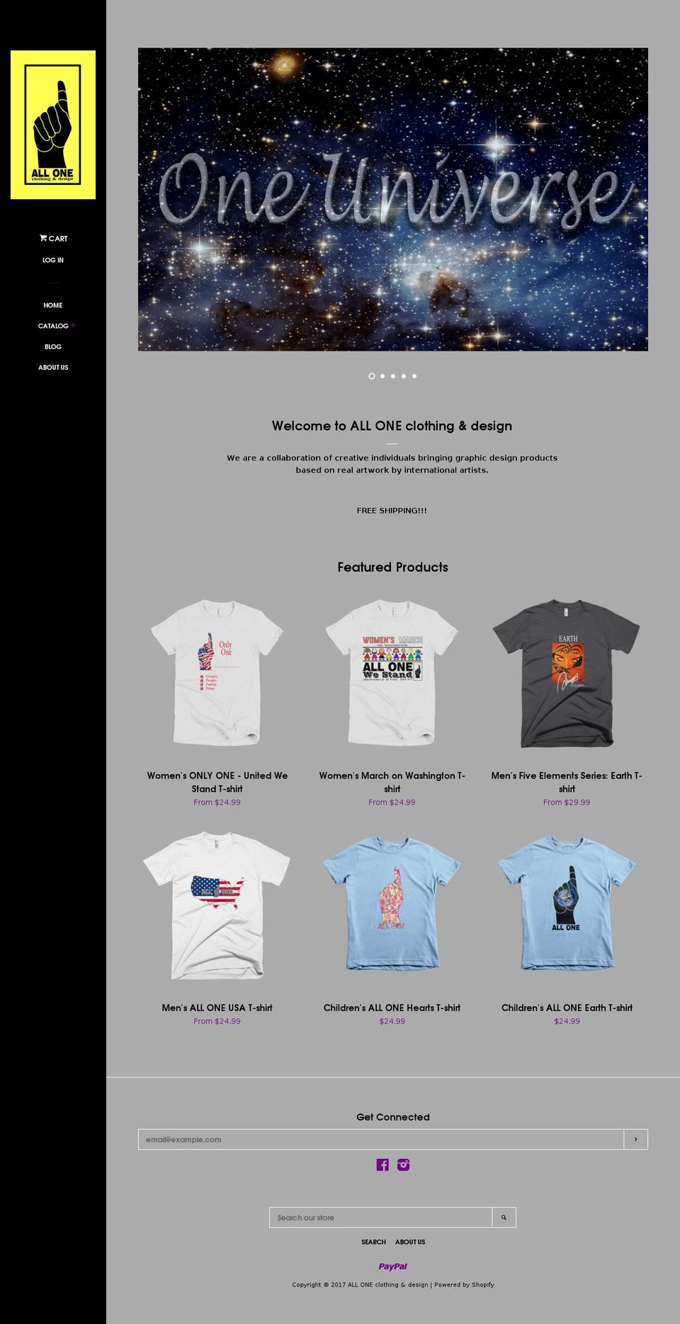 alloneclothinganddesign.com shopify website screenshot