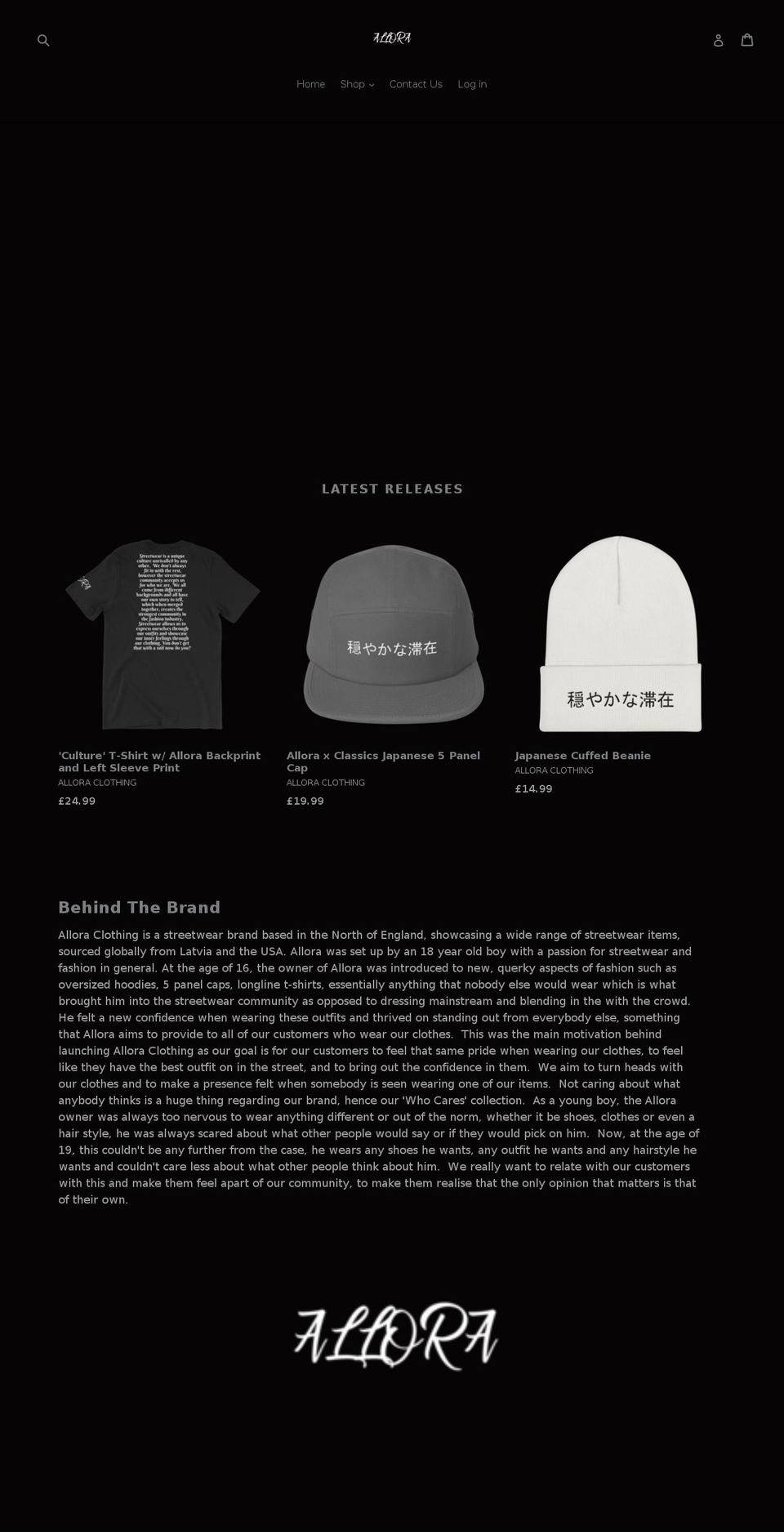 alloraclothing.com — Shopify storefront screenshot