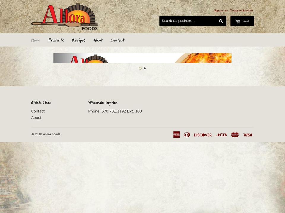 allorafoods.net shopify website screenshot
