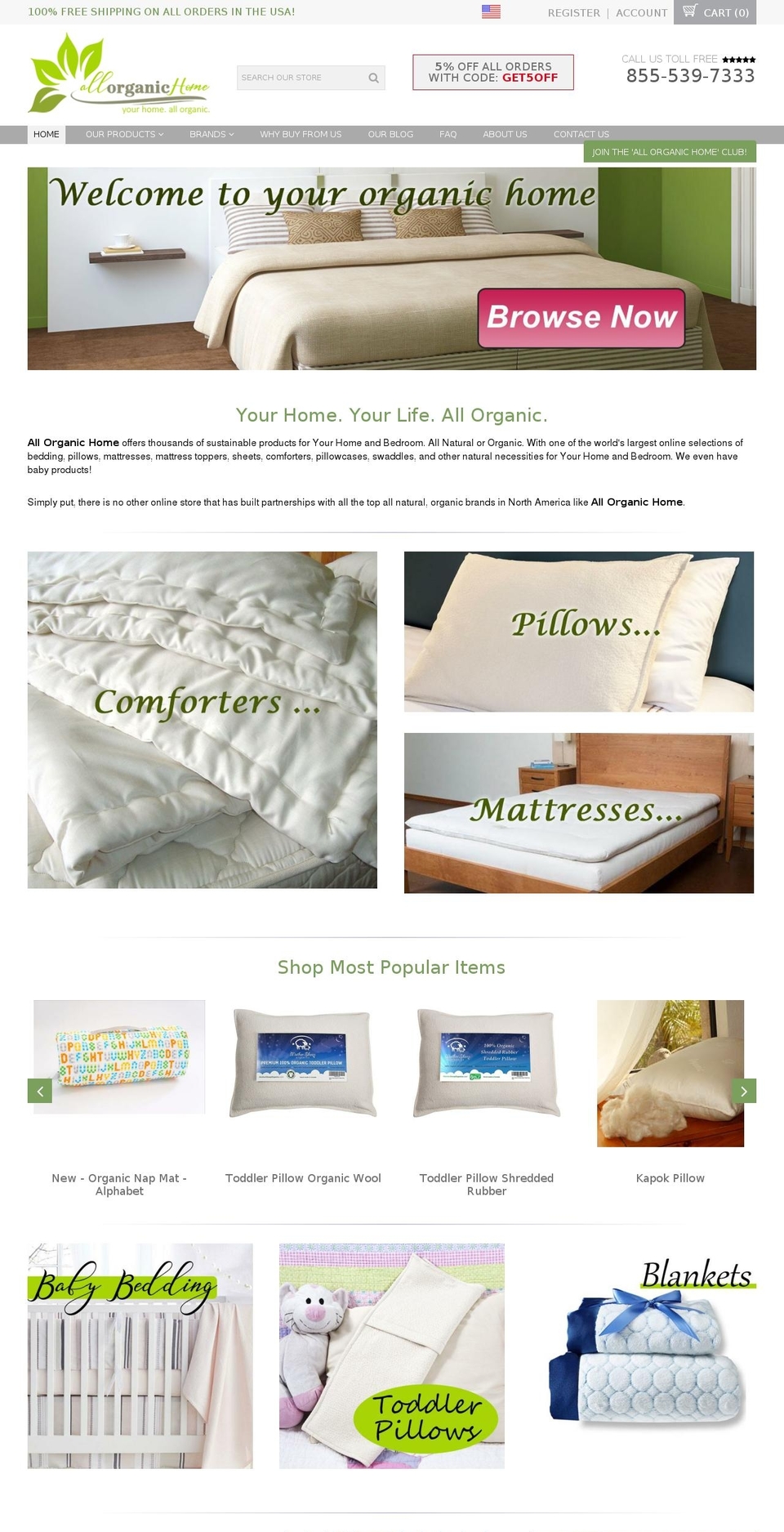 allorganichome.com shopify website screenshot