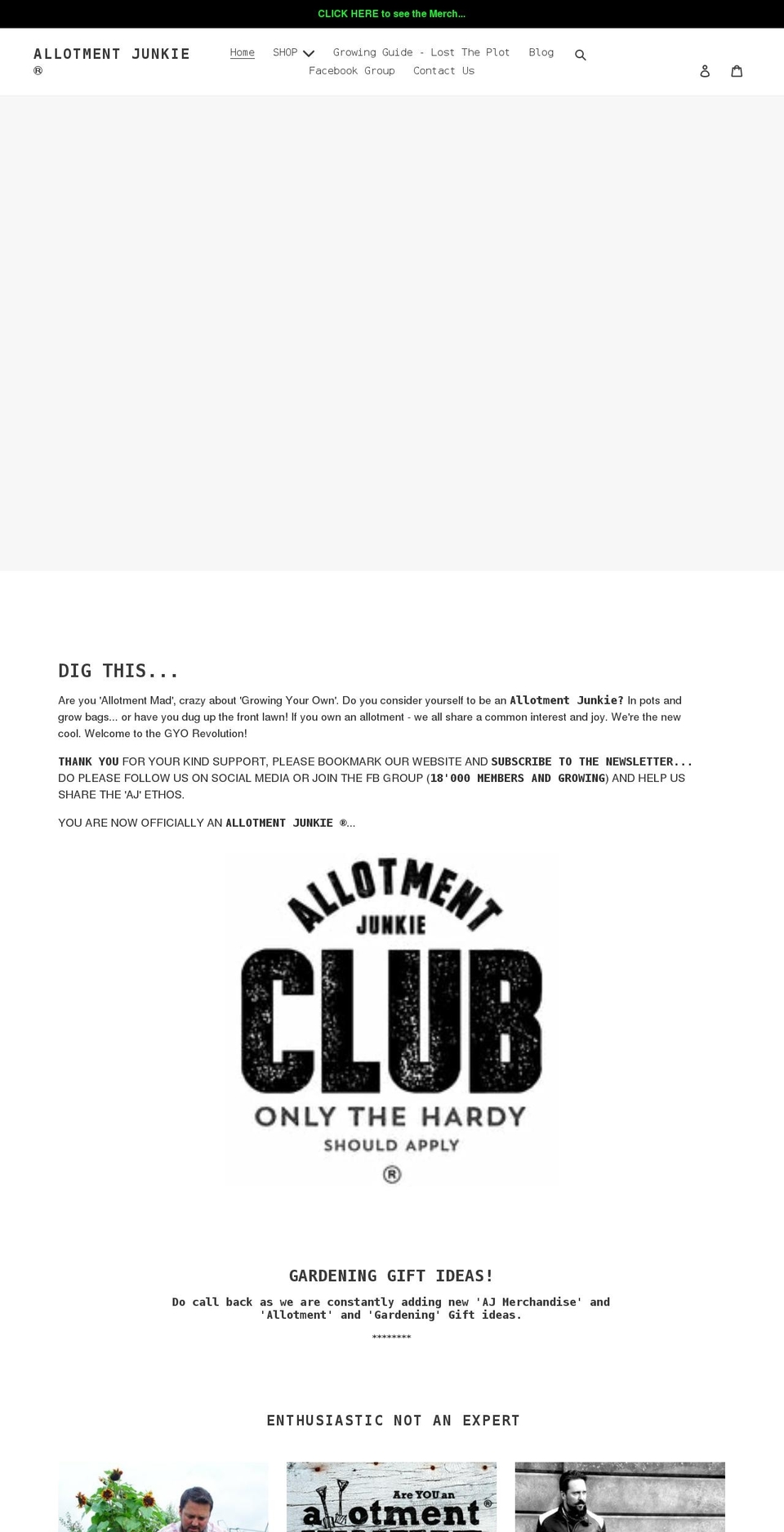 allotmentjunkie.com shopify website screenshot