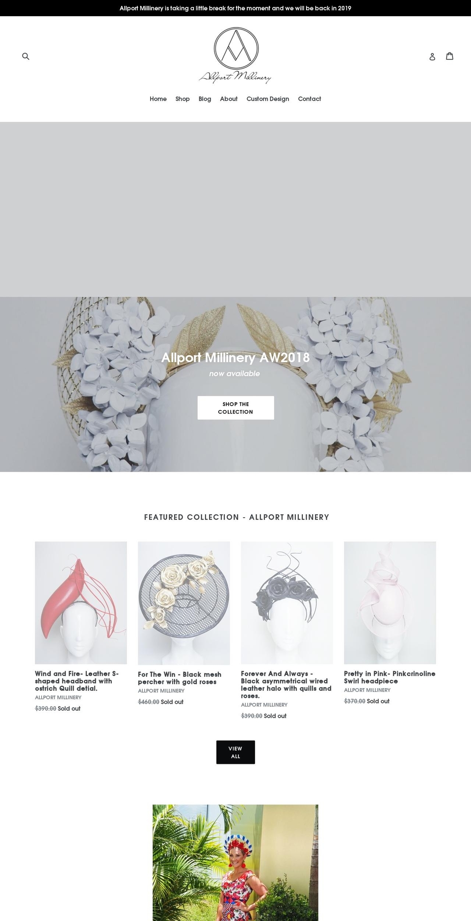 allportmillinery.com shopify website screenshot