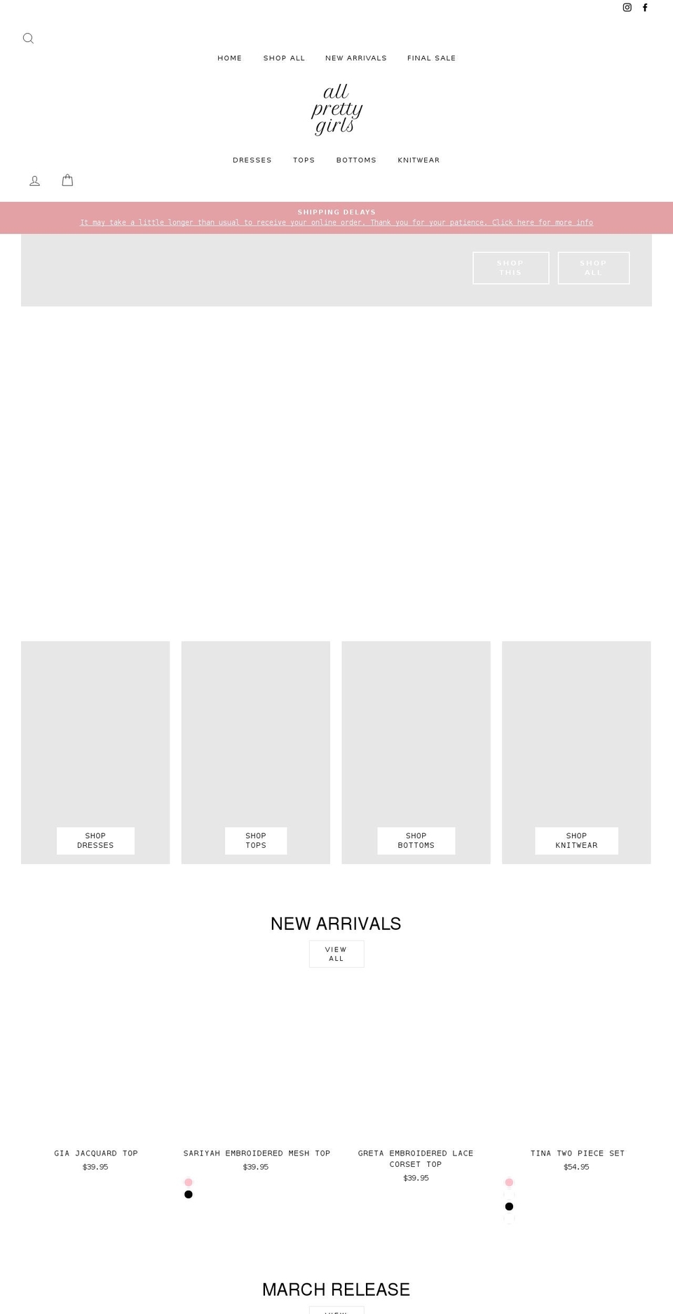 allprettygirls.com.au shopify website screenshot