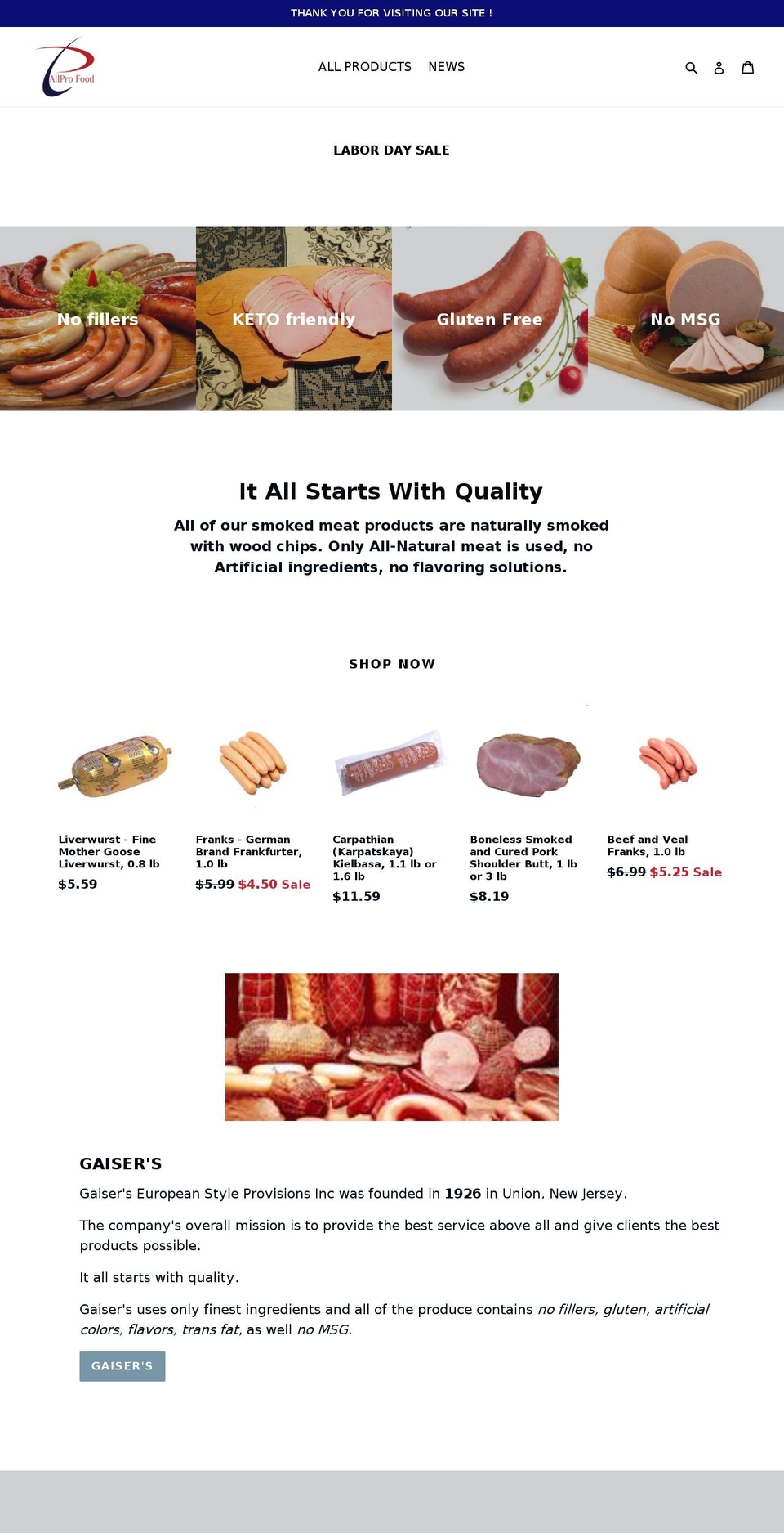 allprofood.com shopify website screenshot
