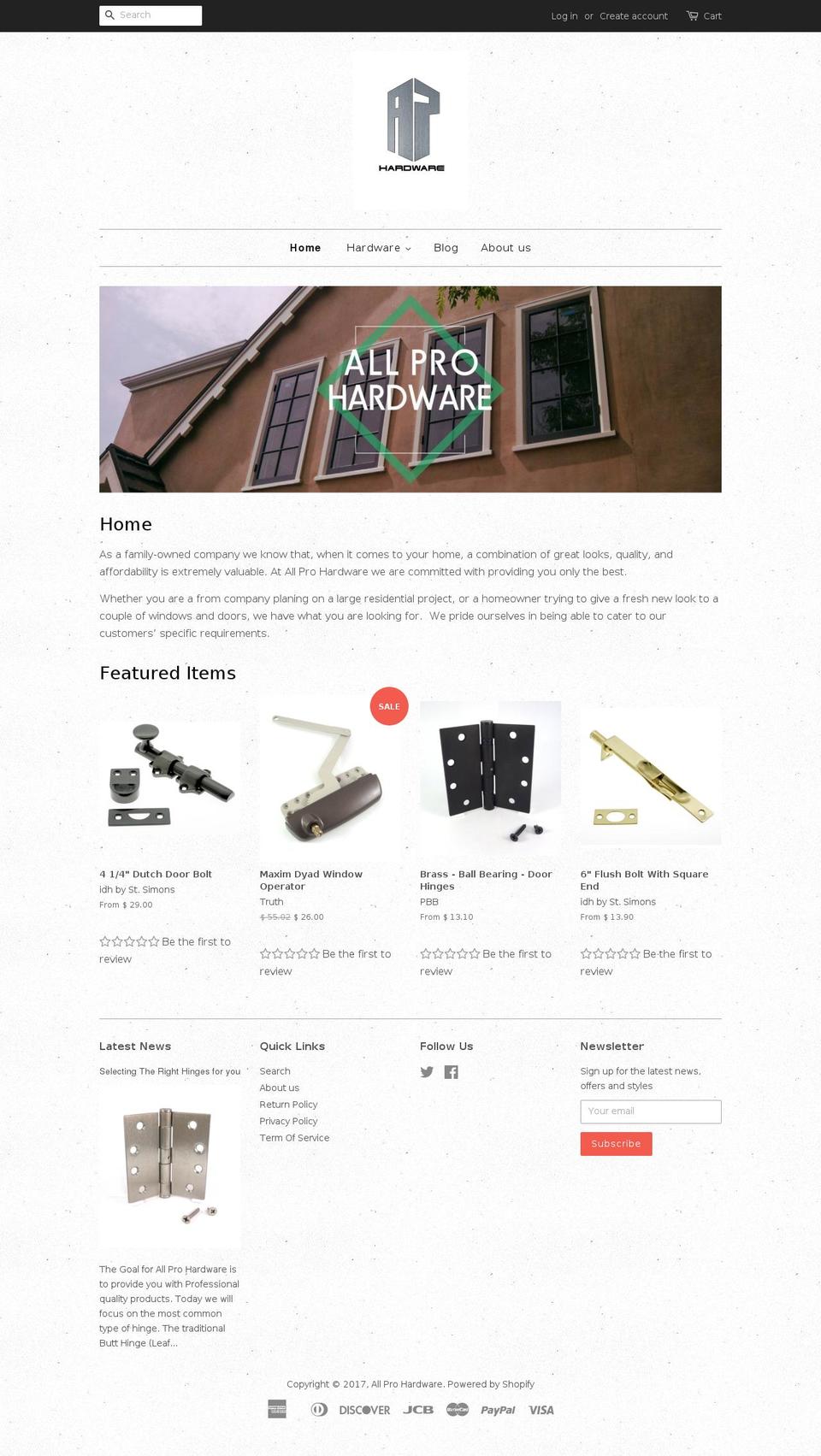 allprohardware.com shopify website screenshot