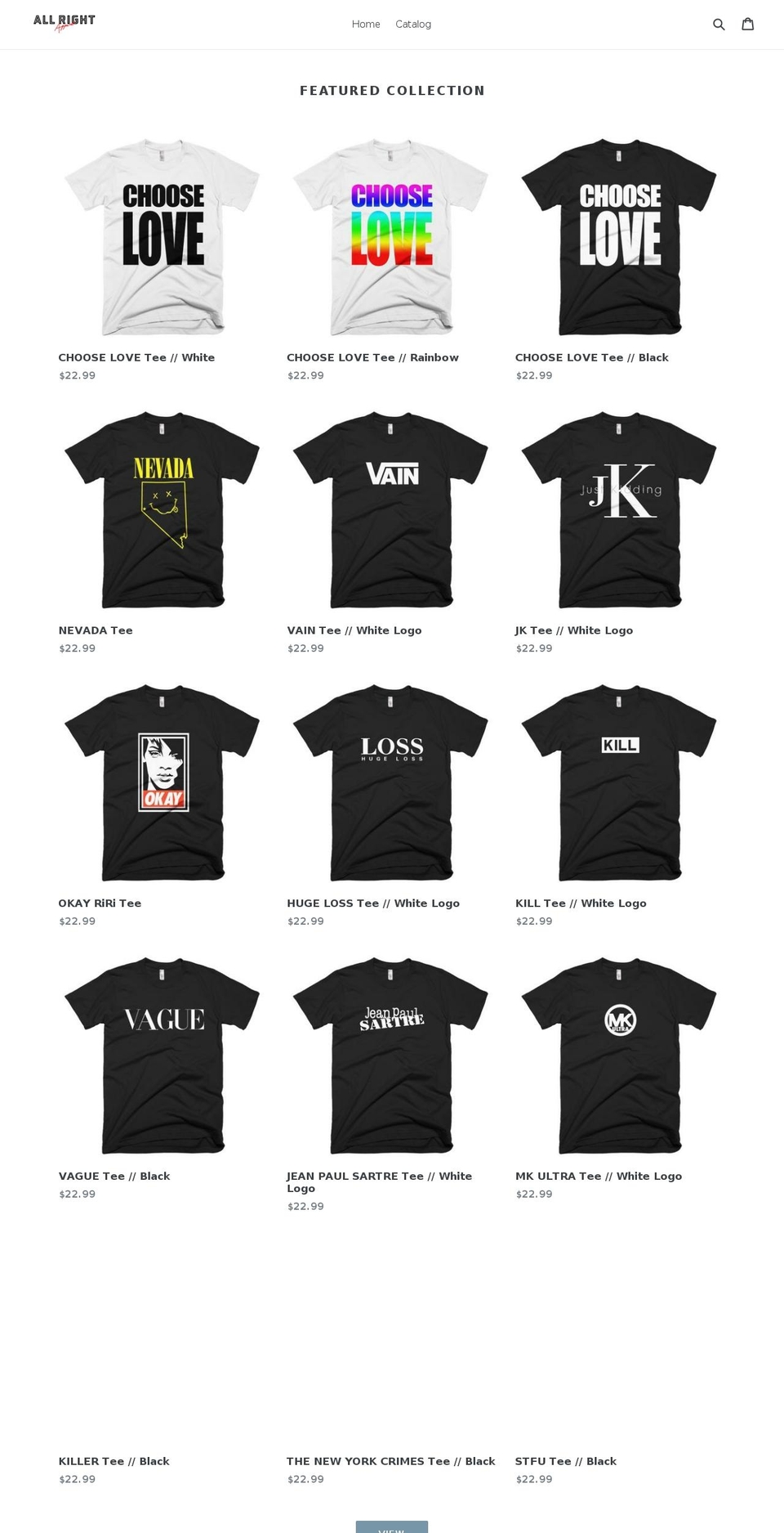 allrightapparel.com — Shopify storefront screenshot