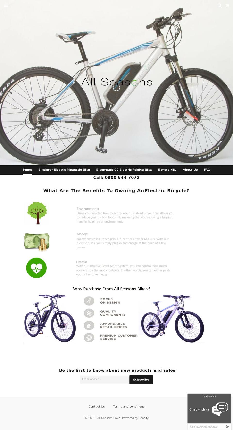 allseasonselectricbikes.co.uk shopify website screenshot