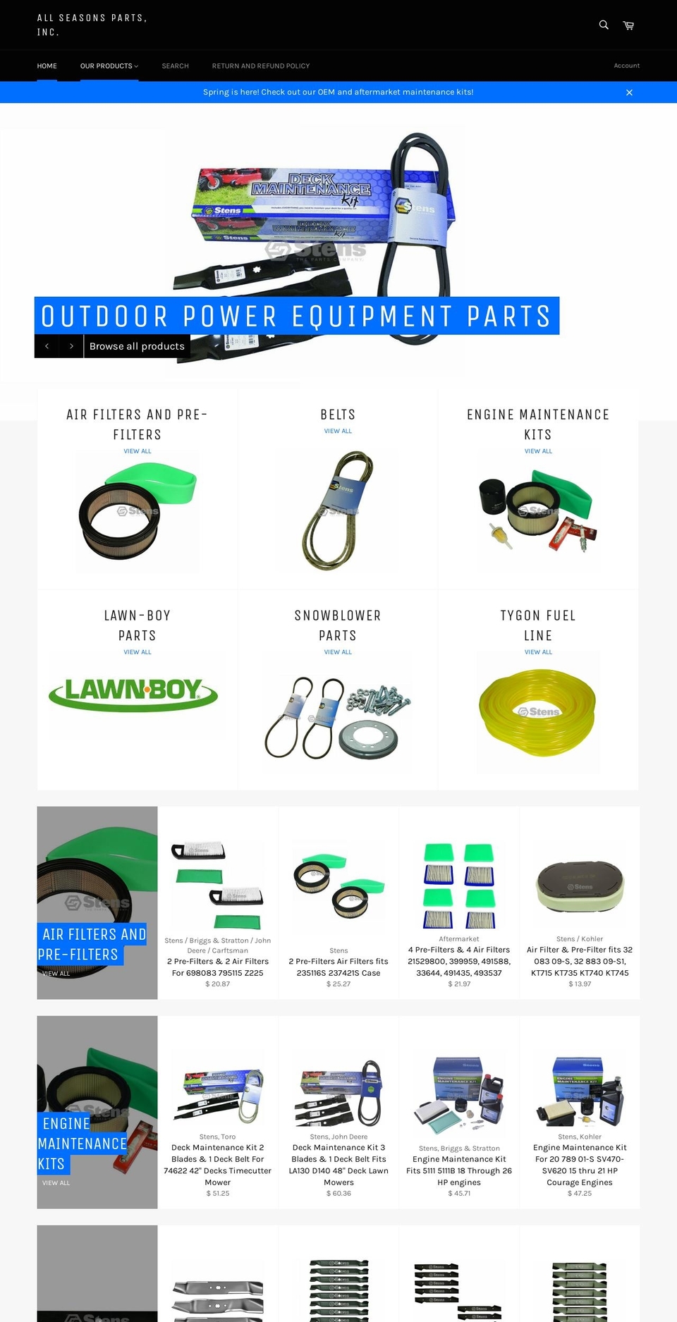 allseasonsparts.com shopify website screenshot