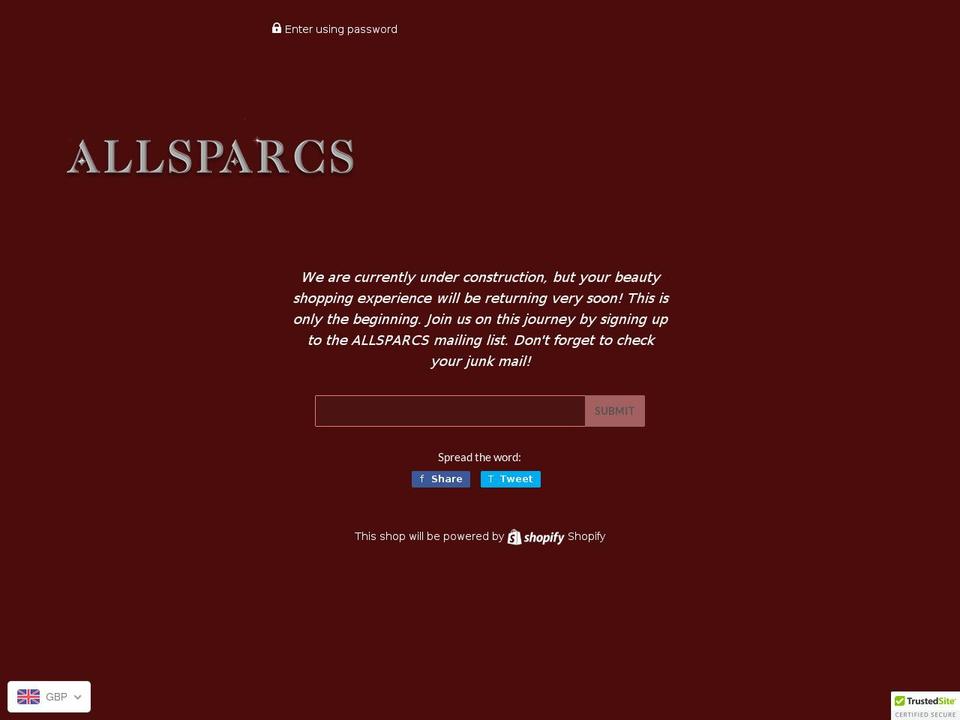 allsparcs.com — Shopify storefront screenshot