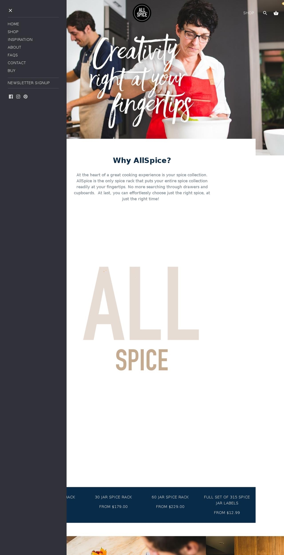 allspicespicerack.com shopify website screenshot