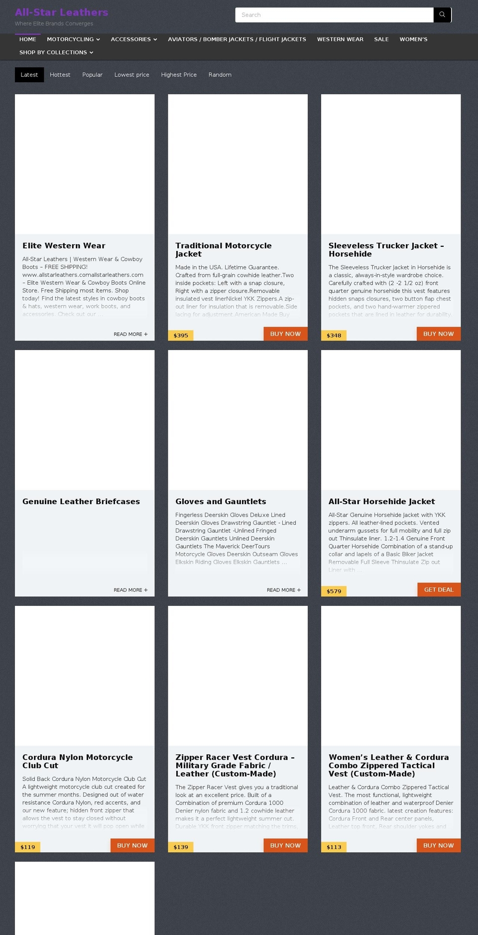 allstarleathers.com — Shopify storefront screenshot