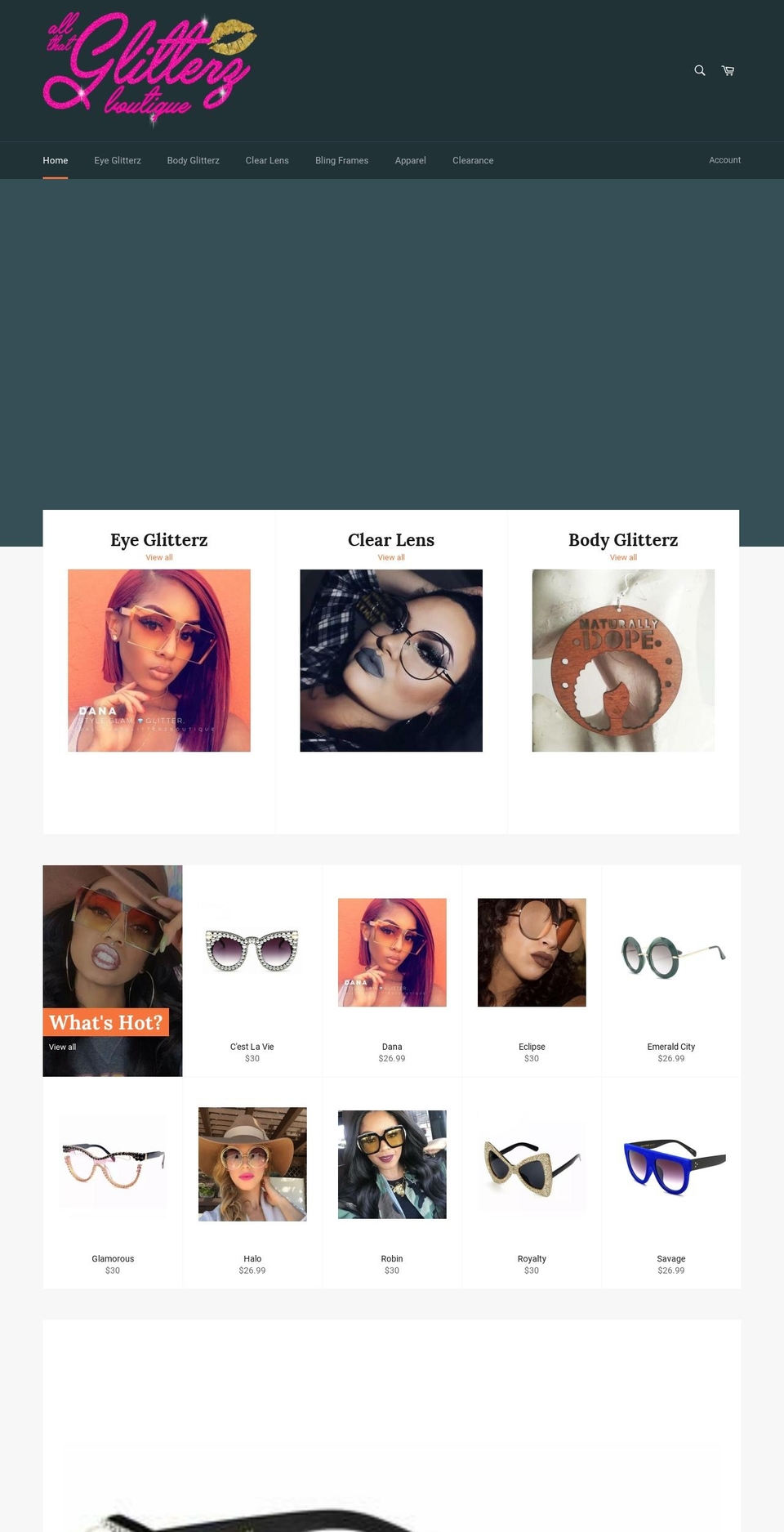 allthatglitterzboutique.com shopify website screenshot