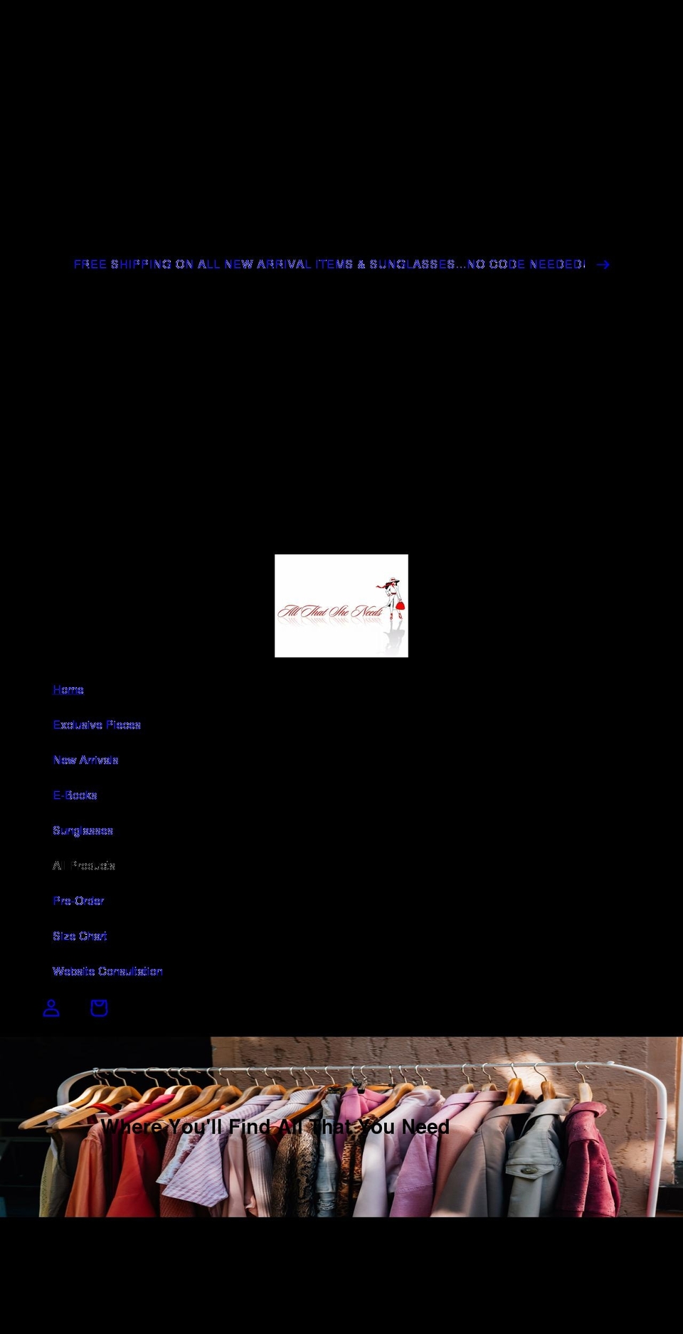 allthatsheneeds.net shopify website screenshot