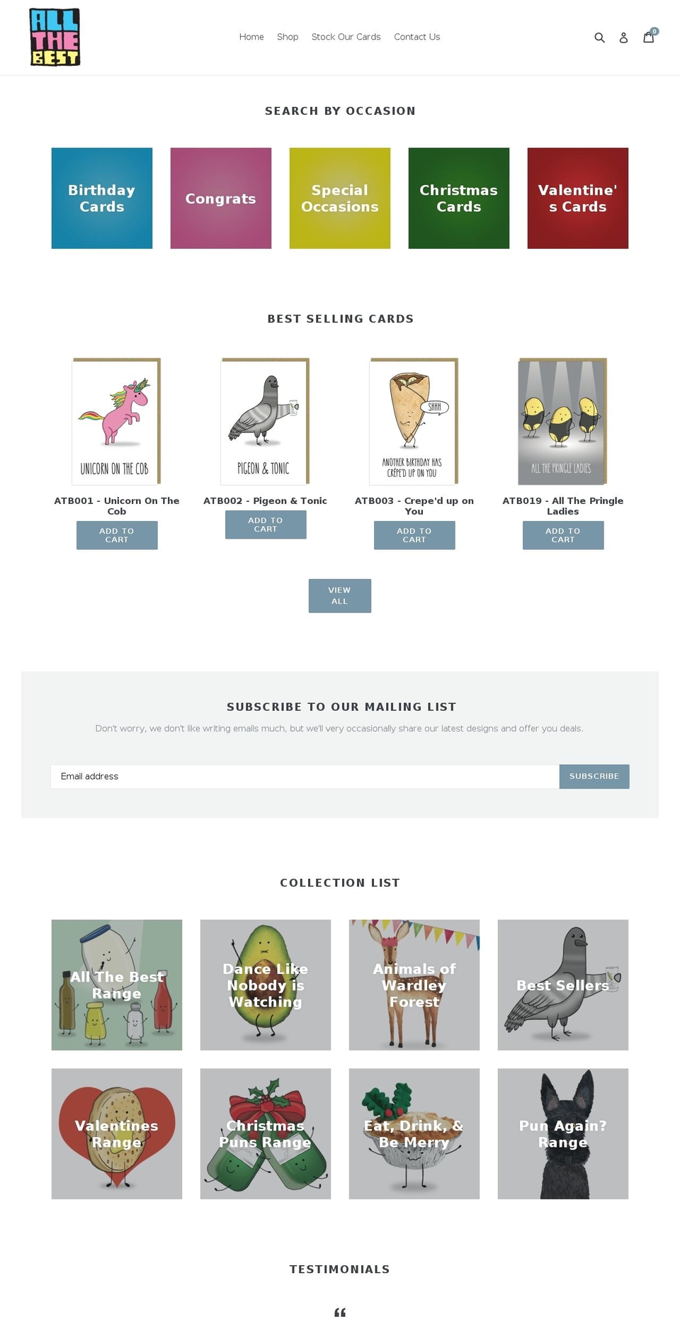 allthebestcards.com — Shopify storefront screenshot