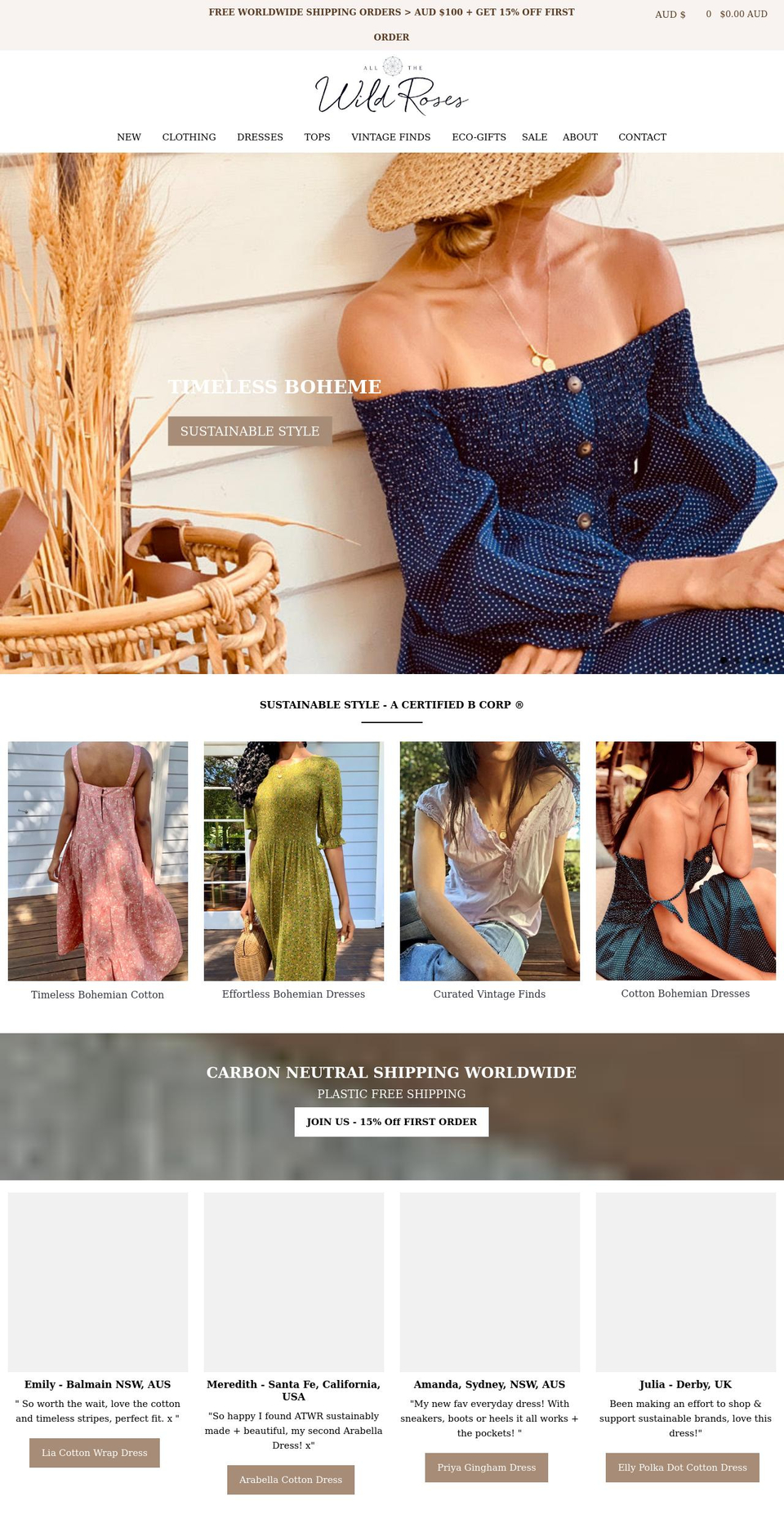 allthewildroses.com shopify website screenshot