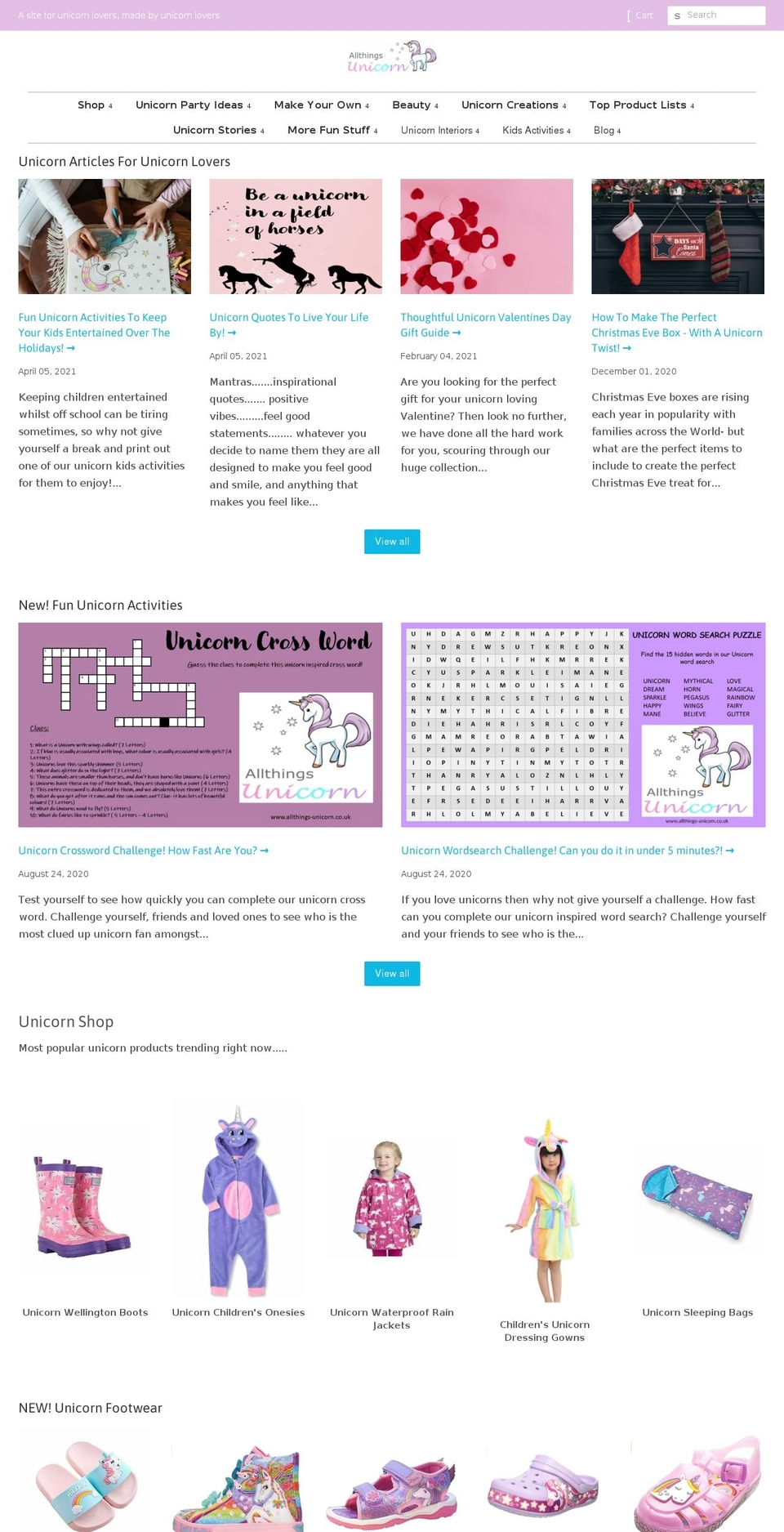 allthings-unicorn.co.uk shopify website screenshot