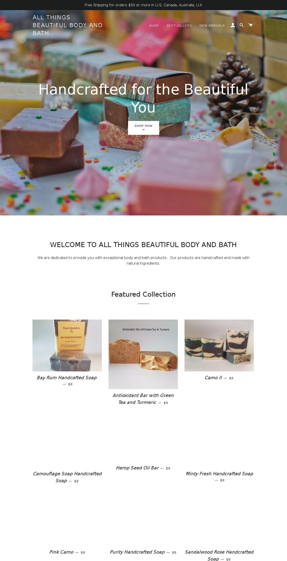 allthingsbeautifulbodyandbath.net shopify website screenshot