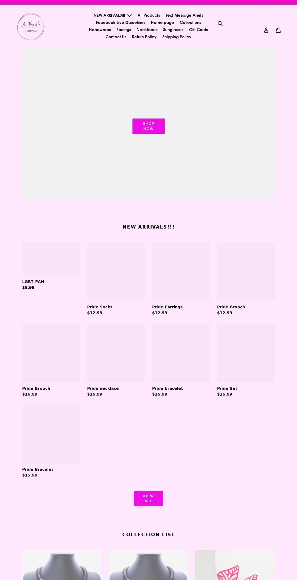 allthingshercrown.com shopify website screenshot