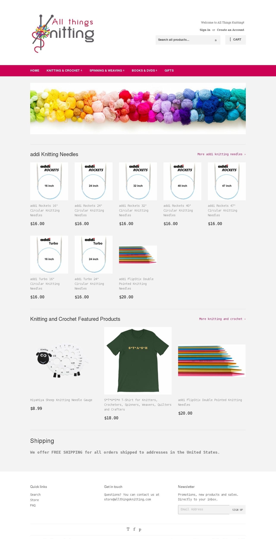 allthingsknitting.com — Shopify storefront screenshot