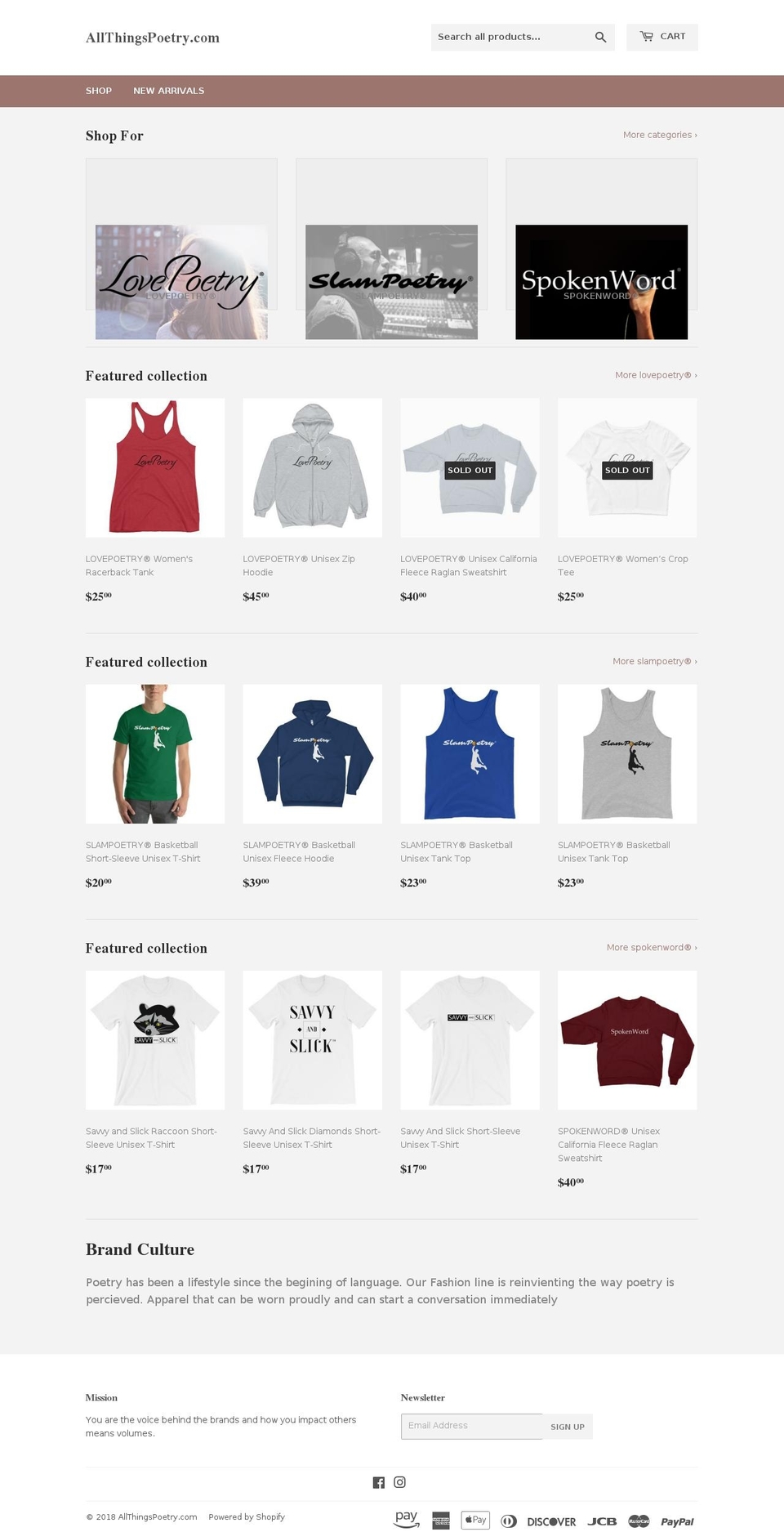 allthingspoetry.com — Shopify storefront screenshot