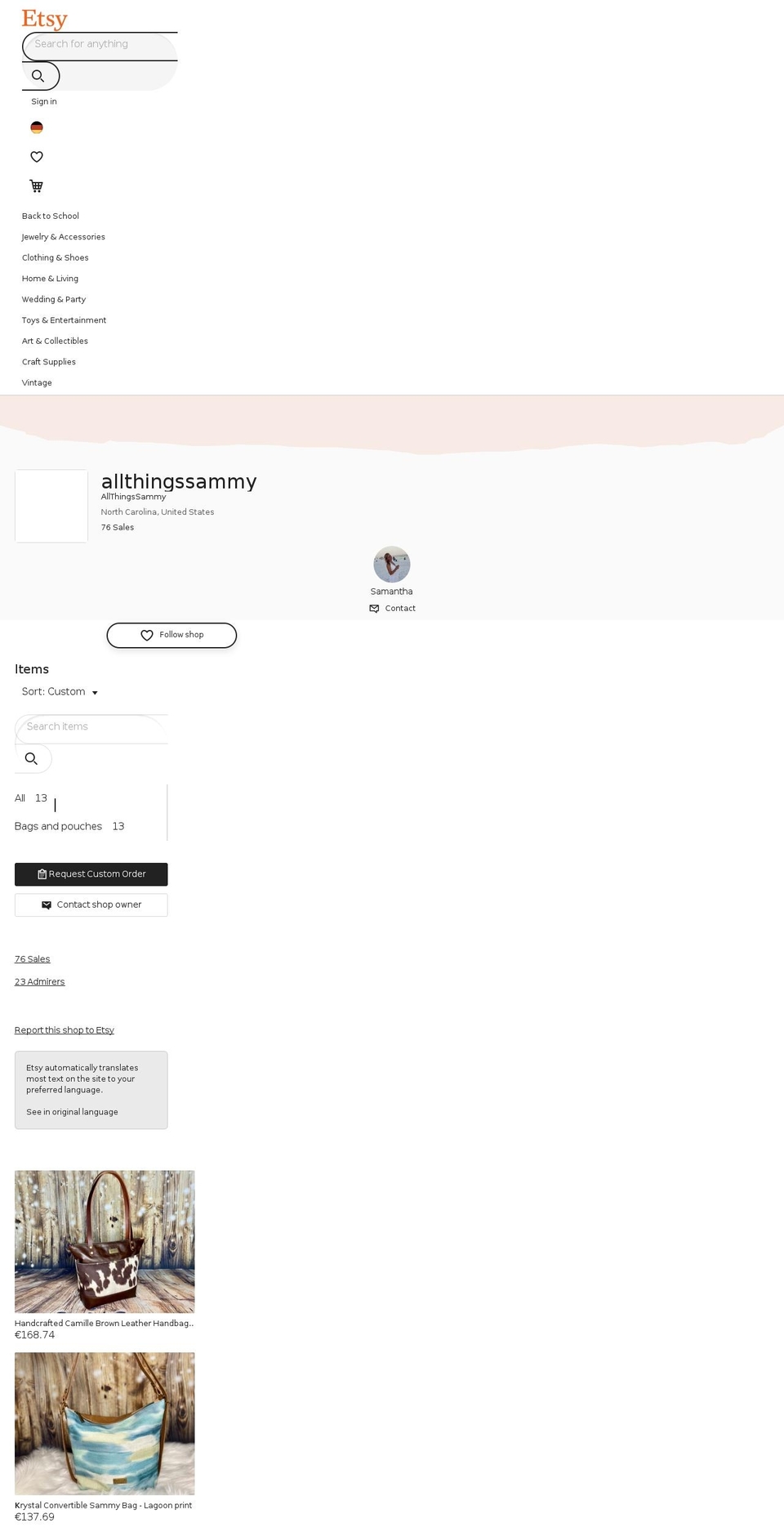 allthingssammy.com shopify website screenshot