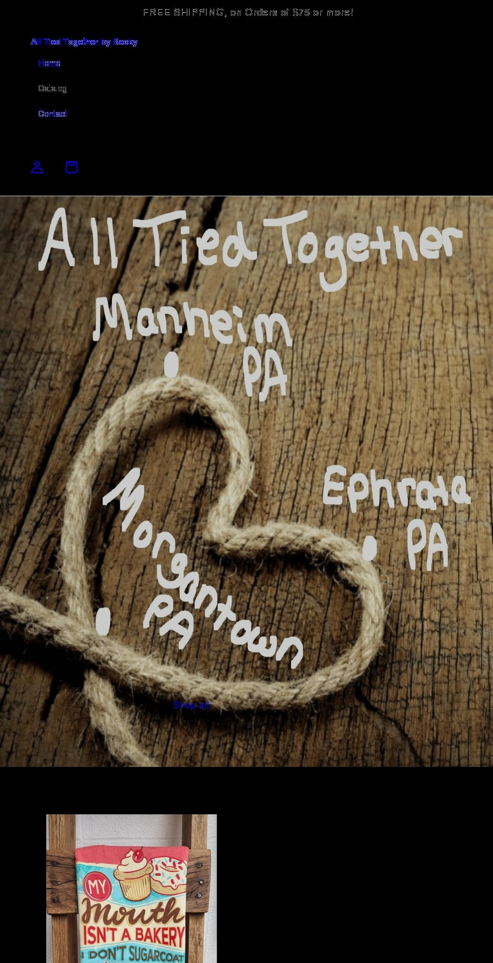 alltiedtogetherbybecky.com shopify website screenshot