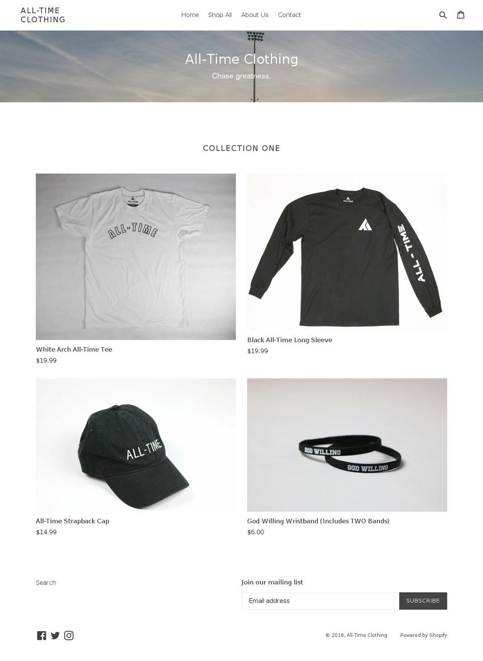 alltimeclothing.com — Shopify storefront screenshot