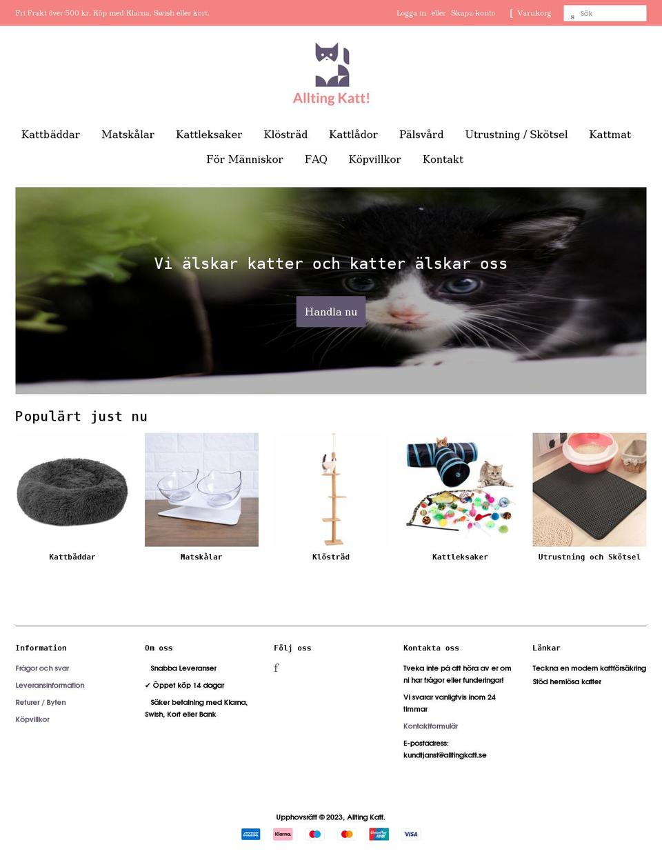 alltingkatt.se shopify website screenshot